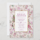 国ヴィンテージ赤面ピンクフローラブライダルシャワー 招待状 (正面)