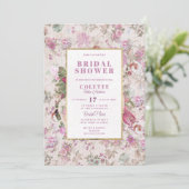 国ヴィンテージ赤面ピンクフローラブライダルシャワー 招待状 (スタンド正面)