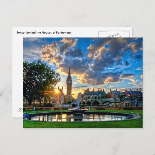 国会議事堂の後ろの夕日 ポストカード (正面/裏面)