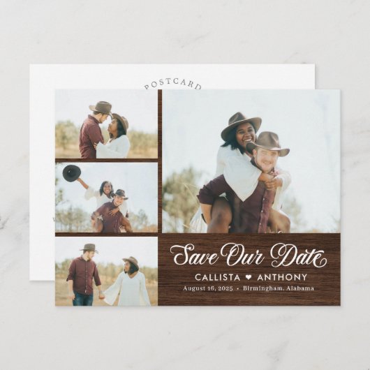 国側のウェディング素朴日付はがきを保存する ポストカード (正面/裏面)