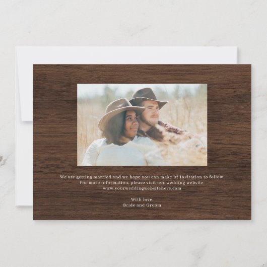 国側のウェディング素朴日付カードを保存 サンキューカード (裏面)