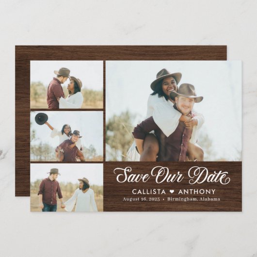 国側のウェディング素朴日付カードを保存 サンキューカード (正面/裏面)