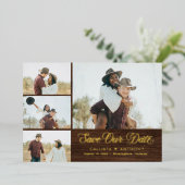 国側フォイル素朴ウェディング日付を保存 箔招待状 (立ち正面)