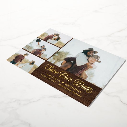 国側フォイル素朴ウェディング日付を保存 箔招待状 (回転した状態)