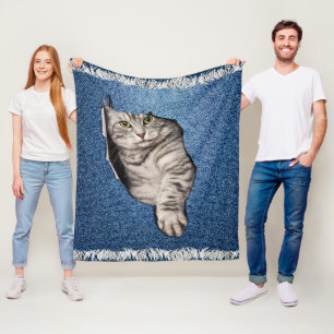 国内の虎猫 – 子猫 フリースブランケット