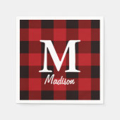 国初期ののランバージャック赤バッファローのプレイド スタンダードカクテルナプキン (正面)