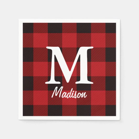 国初期ののランバージャック赤バッファローのプレイド スタンダードカクテルナプキン (正面)