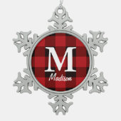 国初期ののランバージャック赤バッファローのプレイド スノーフレークピューターオーナメント (正面)