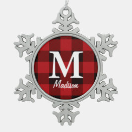 国初期ののランバージャック赤バッファローのプレイド スノーフレークピューターオーナメント