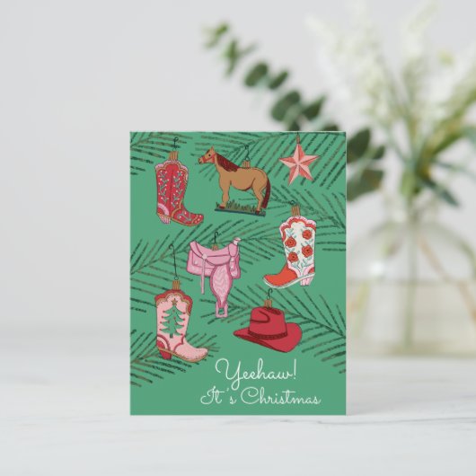 国別女性のカーボーイクリスマスオーナメントはがき ポストカード (スタンド正面)