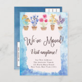 国可愛い水彩鉢植え新しい住所 案内ポストカード (正面/裏面)