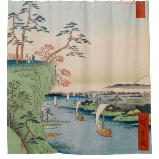 国大利根川ヴィンテージ浮世絵日本の画 シャワーカーテン (正面)