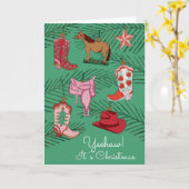 国女性のカーボーイクリスマス折り畳みグリーティングカード カード (黄色い花)