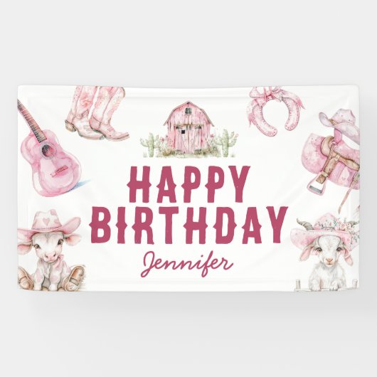 国女性のカーボーイハッピーバースデー 横断幕 (横)