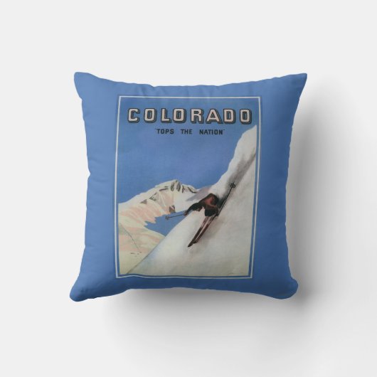 国家-スキーの昇進ポスター--を越えます クッション (裏面)