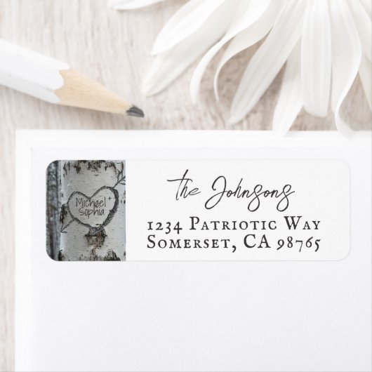 国彫り素朴ハート樺の木ツリー ラベル (インサイチュ)