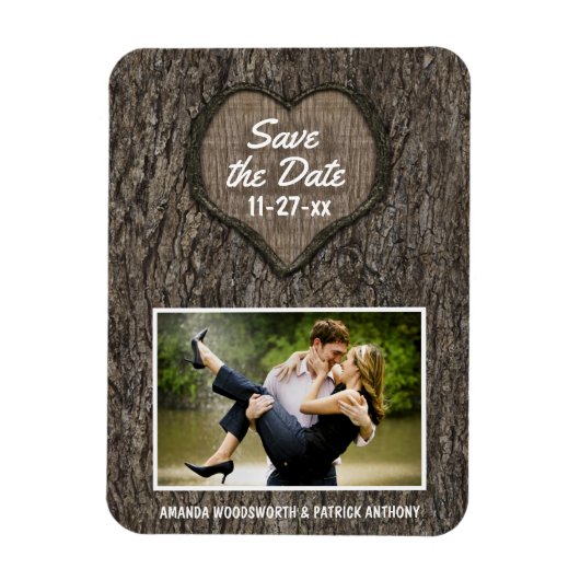 国彫素朴りオークの木の日付を保存 マグネット (縦)