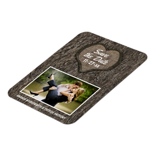 国彫素朴りオークの木の日付を保存 マグネット (左側)