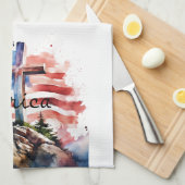 国旗とクロス"神の祝福アメリカ" キッチンタオル (四つ折り)