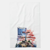 国旗とクロス"神の祝福アメリカ" キッチンタオル (縦)