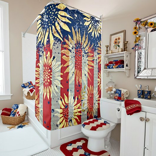 国旗とヒマワリ シャワーカーテン