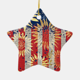 国旗とヒマワリ セラミックオーナメント