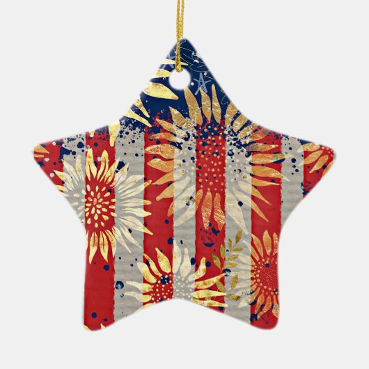 国旗とヒマワリ セラミックオーナメント (正面)