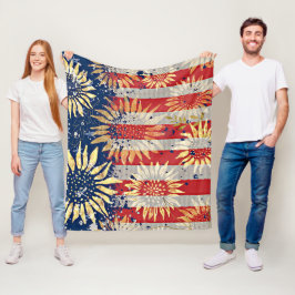 国旗とヒマワリ フリースブランケット