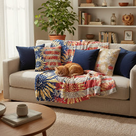 国旗とヒマワリ フリースブランケット