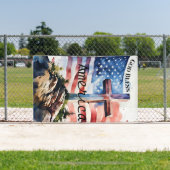 国旗と十字架 「神がアメリカを祝福してください」 横断幕 (インサイチュ)