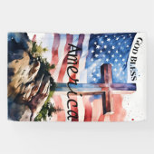 国旗と十字架 「神がアメリカを祝福してください」 横断幕 (横)