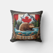 国旗と山を持つカナダビーバー クッション (正面)