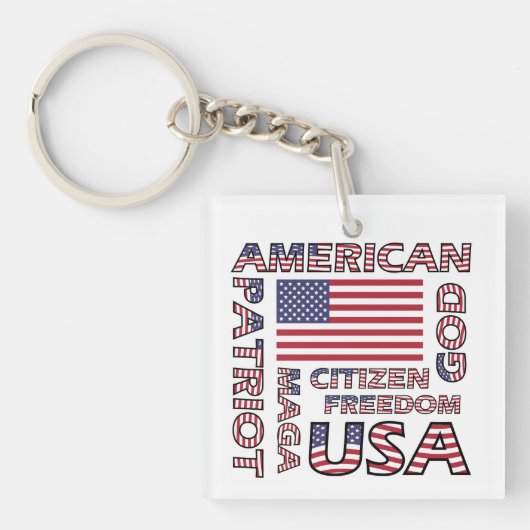 国旗の文字アメリカの星とストライプパトリオット キーホルダー (正面)