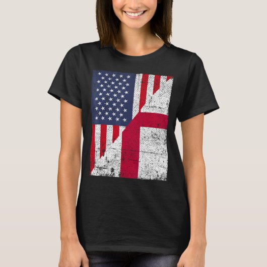 国旗デザインハーフUSAハーフ・イングランド Tシャツ (正面)