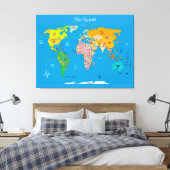 国旗付き世界地図   キャンバスプリント (インサイチュ (寝室))