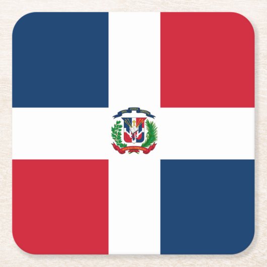 国旗：ドミニカ共和国 スクエアペーパーコースター (正面)