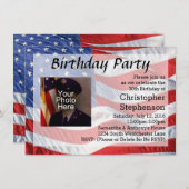 国旗/写真の愛国的な誕生日パーティーへの招待 招待状 (正面/裏面)