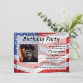 国旗/写真の愛国的な誕生日パーティーへの招待 招待状 (スタンド正面)