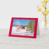 "国民のパイク"の塀の後ろの赤い納屋 カード (黄色い花)