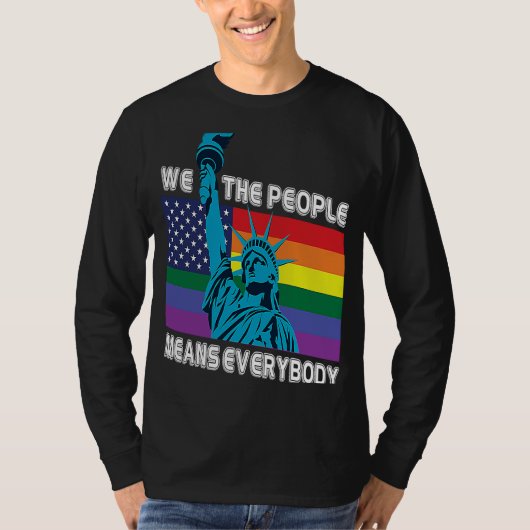 国民は皆LGBTゲイプライド国旗を意味する Tシャツ (正面)