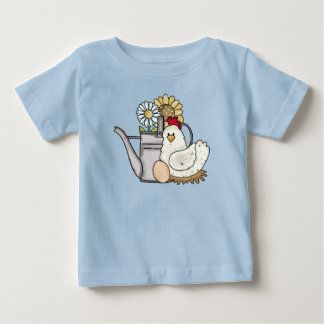 国産のひよこや水差し、ひまわり、デイジーの絵がかわいい子供用シャツ ベビーTシャツ