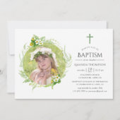 国産の緑に囲まれた洗礼または命名式 招待状 (正面)