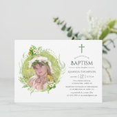 国産の緑に囲まれた洗礼または命名式 招待状 (スタンド正面)