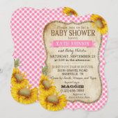 国産ひまわりとギンガムチェックのベイビーシャワー 招待状 (正面/裏面)