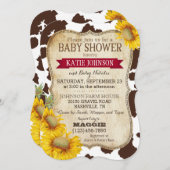 国産ひまわりと牛柄のベイビーシャワー 招待状 (正面/裏面)