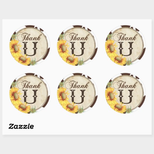 国産ひまわりの花と牛のプリントありがとう ラウンドシール (シート)