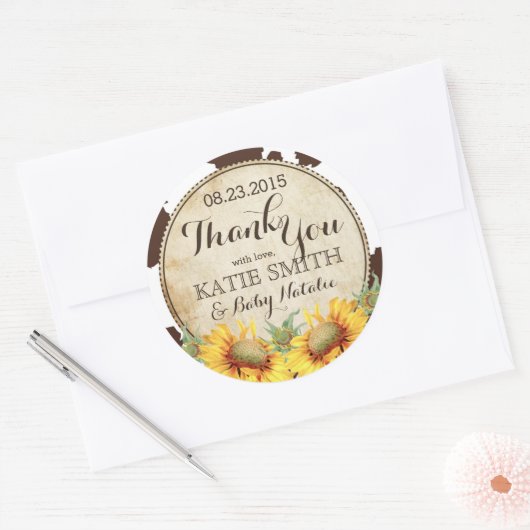 国産ひまわりの花と牛のプリントありがとう ラウンドシール (封筒)