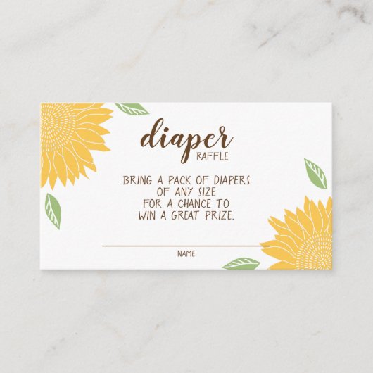 国産ひまわりオムツラッフルベビーシャワー エンクロージャーカード (正面)