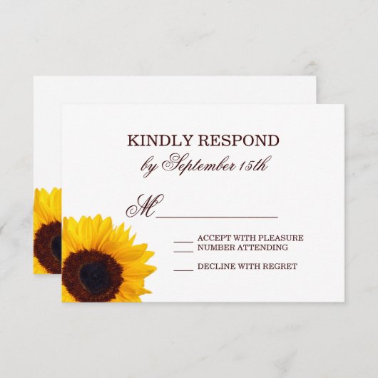 国産ひまわりホワイトウェディングRSVPカード 出欠カード (正面/裏面)