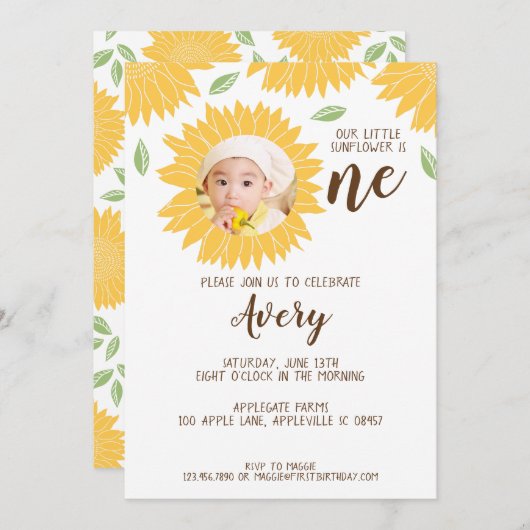 国産ひまわり写真第1回誕生日パーティー 招待状 (正面/裏面)